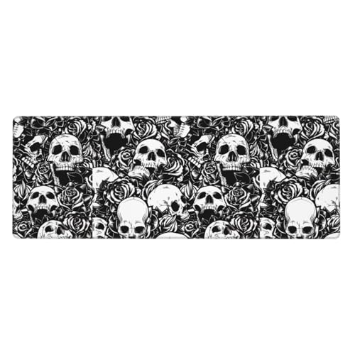 Schwarze Gummi-Tastaturunterlage mit floralem Totenkopf, Büro-Schreibtischunterlage, Schreibblock, Computer-Desktop-Pad, starke Haftung von BREAUX