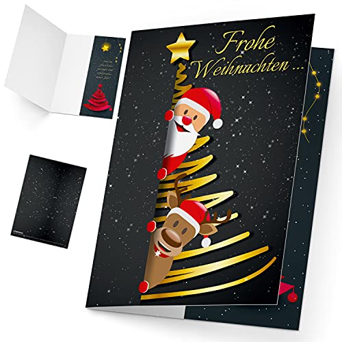 BREITENWERK Weihnachtskarten Set (12 Stück) SANTA & RENTIER - edle Premium Klappkarten - ideal privat & geschäftlich - Frohe Weihnachten Karten von BREITENWERK