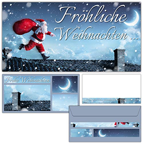 BREITENWERK Weihnachtskarten mit Umschlägen (12er Set) - edel mit Weihnachtsmann Motiv für Privat und Geschäft - Fröhliche Weihnachten Karten von BREITENWERK