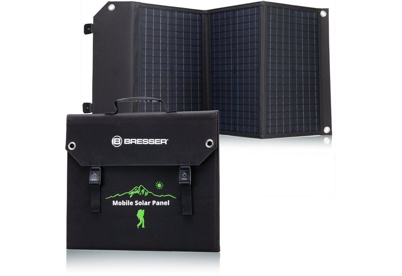 BRESSER Mobiles Solar-Ladegerät 60 Watt mit USB- u. DC-Anschluss Solarladegerät von BRESSER