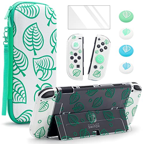 BRHE Case Switch Tasche für Nintendo Switch OLED mit Schutzhülle, Animal Crossing Switch Schutzhüll Reise Tragetasche Schutz zubehör Set (Grün-OLED) von BRHE
