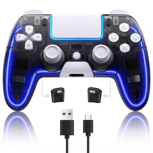 BRHE Controllers For PS4 with Hall 3D Remote Joystick and RGB LED Lights, Custom Dual PS4 Shock Wireless Gamepad Bluetooth Controller for Playstation 4(White) von BRHE