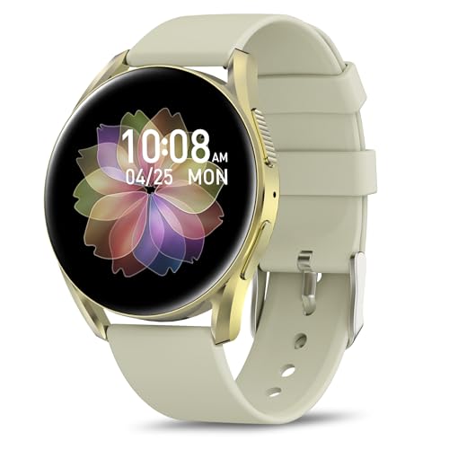 BRIBEJAT Smartwatch Damen mit Telefonfunktion, 1.27" Touchscreen Fitnessuhr, Fitness Tracker mit 123 Sportmodi, Armbanduhr mit Pulsuhr Schlafmonitor, IP68 Wasserdicht für iOS Android, Hell Gold von BRIBEJAT