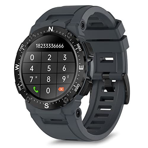 BRIBEJAT Smartwatch Herren, 1,32" HD Armbanduhr mit Telefonfunktion und Musikspeicher, Fitness Tracker 10 Sportmodi, IP68 Wasserdicht Fitnessuhr Runde für Android iOS，Grau von BRIBEJAT