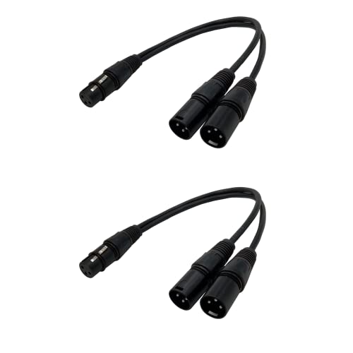 BRIEFCEC 2 x XLR Branch Cable, XLR Y Splitter Cable XLR Female to Dual XLR Male 30 cm 3 Pin XLR Patch Cable for Microphone Plate Mixer AMP Limiter Speaker (1 Female to 2 Male, Black) von BRIEFCEC