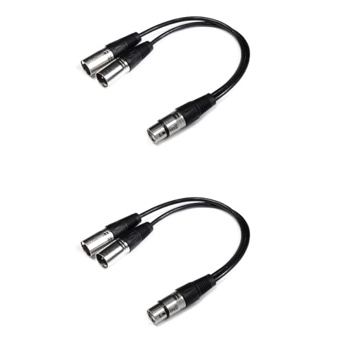 BRIEFCEC 2pcs XLR Y Splitter Cable, XLR Branch Cable XLR Female to Dual XLR Male 30 cm 3 Pin XLR Patch Cable for Microphone Plate Mixer AMP Limiter Speaker (1 Female to 2 Male, Silver) von BRIEFCEC