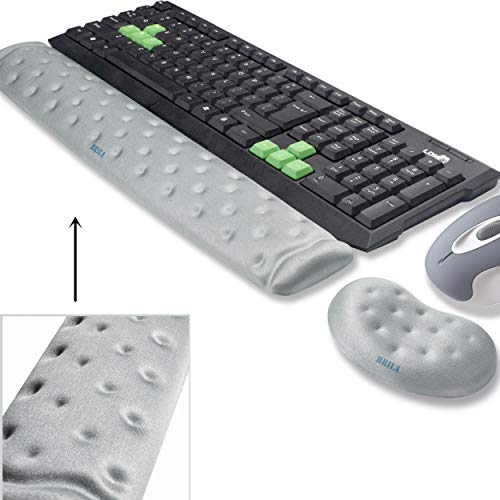 BRILA Handballenauflage – Ergonomisch Memory-Schaum Handgelenkstütze für PC Gaming Computer Laptop Arbeit - Massieren von Löchern Design wrist rest (Grey Bundle) von BRILA