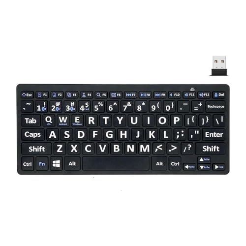 BRIMFORD Große Tastatur mit gut sichtbaren 78 Tasten für ältere oder sehbehinderte Personen Bluetooth/2,4G Wireless-Tastaturen mit übergroßen Buchstaben für Sehbehinderte Senioren Studenten (Black) von BRIMFORD