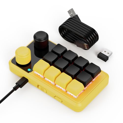 BRIMFORD Makro Tastatur Programmierbar,Kabellose Mechanische Tastatur mit RGB,Makrotastatur mit Hot-Swap-Unterstützung für PC-Spiele/Fotoproduktion/Bearbeitung (Gelb Schwarz) von BRIMFORD