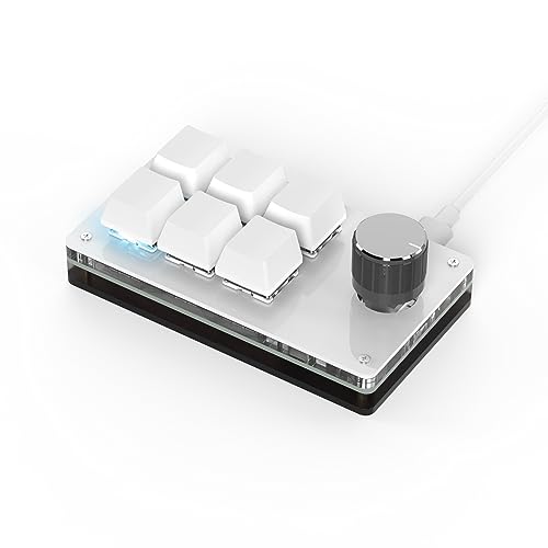 BRIMFORD Mechanische Makro-Tastatur,Kabellose Programmierbare 2.4G-Custom-Gaming-Tastatur mit Hot-Swap-Unterstützung,Mit RGB-Beleuchtungsdock,Kabelgebundene Verbindung (Weiß, 6 Tasten/1 Knopf) von BRIMFORD