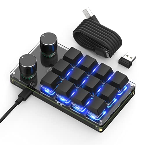 BRIMFORD Mechanische Makro-Tastatur,Kabellose Programmierbare 2.4G-Custom-Gaming-Tastatur mit Hot-Swap-Unterstützung,Mit RGB-Beleuchtungsdock,Mit 2.4G-Empfänger (Schwarz, 12 Tasten/2 Knöpfe) von BRIMFORD