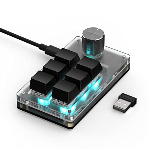 BRIMFORD Mechanische Makro-Tastatur,Kabellose Programmierbare 2.4G-Custom-Gaming-Tastatur mit Hot-Swap-Unterstützung,Mit RGB-Beleuchtungsdock,Mit 2.4G-Empfänger (Schwarz, 6 Tasten/1 Knöpfe) von BRIMFORD