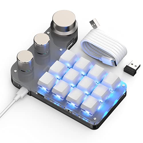 BRIMFORD Mechanische Mini Makro Tastatur - Kabellos, Programmierbar, Hot-Swap Gaming Keyboard mit RGB Beleuchtung, 2.4G & Bluetooth für Gamer, Programmierer, Büro (Weiß, 12 Tasten/3 Knöpfe) von BRIMFORD