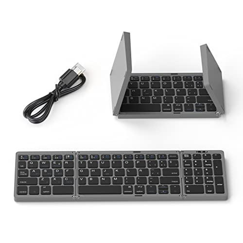 BRIMFORD Spanische Klapptastatur, tragbar, mit Nummern- und Ñ-Tastatur, spanische Tastatur, kabellos, wiederaufladbar und ultradünn, kompatibel mit Windows, iOS und Android, ideal für Reisen, Büro von BRIMFORD