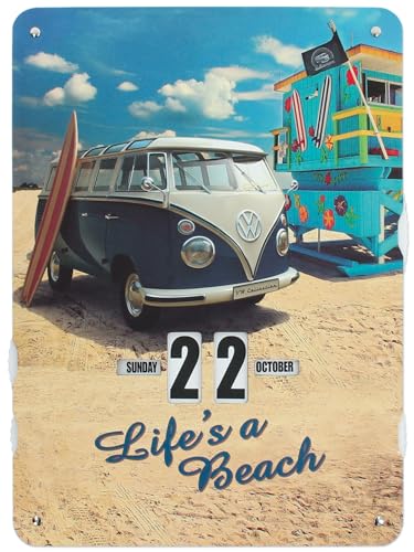 BRISA VW Collection - Volkswagen T1 Bulli Bus Endloskalender, Ewiger Kalender zum Aufhängen (37 x 27 x 0,5 cm | 4c bedruckte Pappe) (Beachlife/Bunt) von BRISA