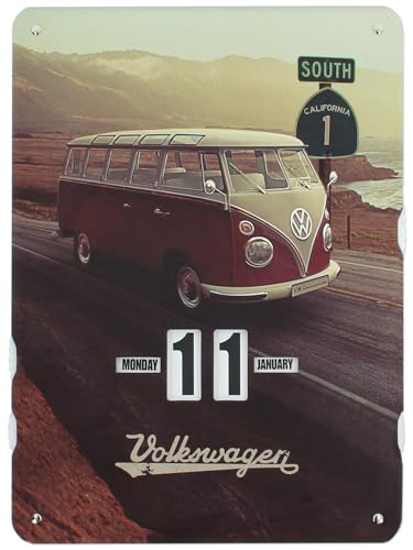 BRISA VW Collection - Volkswagen T1 Bulli Bus Endloskalender, Ewiger Kalender zum Aufhängen (37 x 27 x 0,5 cm | 4c bedruckte Pappe) (Highway 1/Bunt) von BRISA