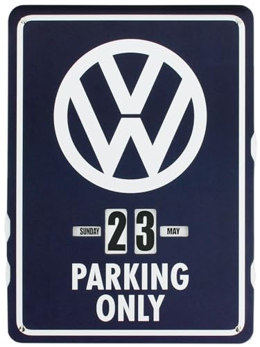 BRISA VW Collection - Volkswagen T1 Bulli Bus Endloskalender, Ewiger Kalender zum Aufhängen (37 x 27 x 0,5 cm Parking Only/Blau) von BRISA