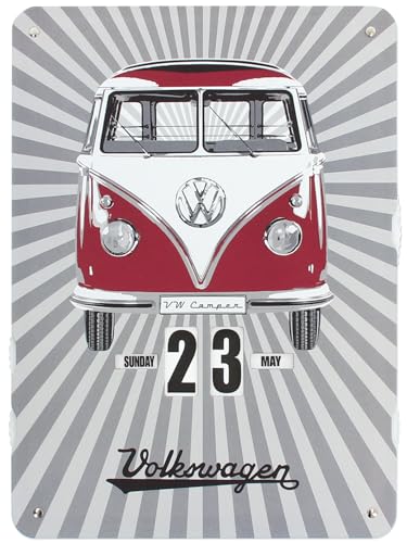 BRISA VW Collection - Volkswagen T1 Bulli Bus Endloskalender, Ewiger Kalender zum Aufhängen (37 x 27 x 0,5 cm | 4c bedruckte Pappe) (Samba Stripes/Bunt) von BRISA