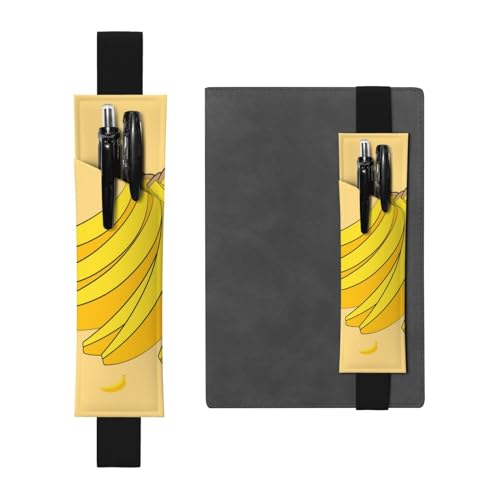Schwarzer Leder-Stifthalter, Lesezeichen, verstellbar, 21,1–4,6 cm, geeignet für die meisten Notizbücher, Tagebücher, Handbücher, Planer, Cartoon-Bananen-Muster von BROLEO