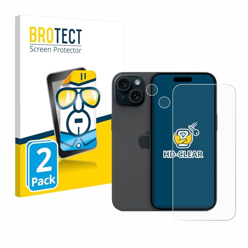 BROTECT (2 Stück Schutzfolie für Apple iPhone 15 (Display+Kamera) Displayschutz Folie Ultra-Klar von BROTECT