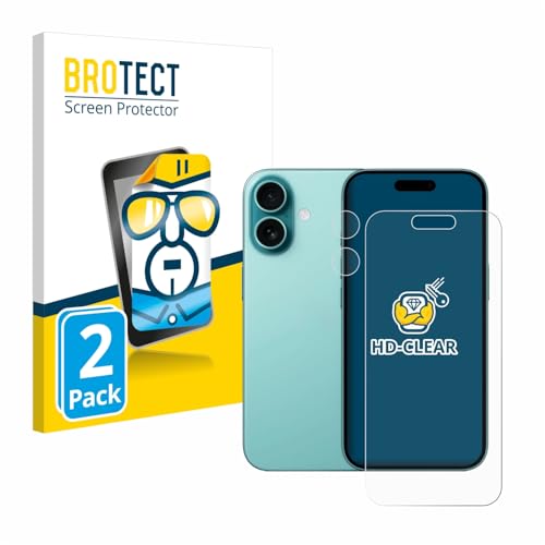 BROTECT (2 Stück Schutzfolie für Apple iPhone 16 (Display+Kamera) Displayschutz Folie Ultra-Klar von BROTECT