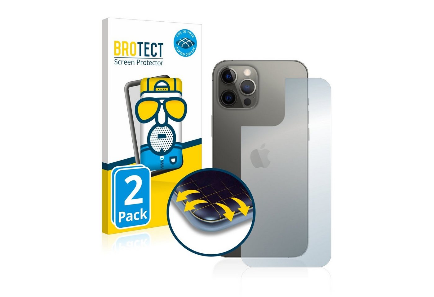 BROTECT Displayschutzfolie Fullscreen Schutzfolie für Apple iPhone 12 Pro Max (Rückseite), 2 Stück, Displayschutz Folie Fullcover Matt Entspiegelungsfolie von BROTECT