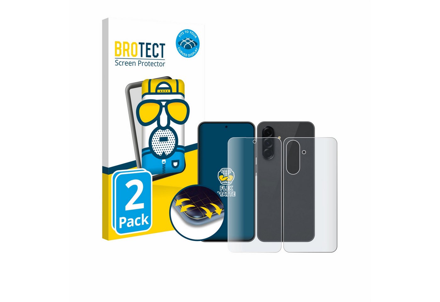BROTECT Displayschutzfolie Fullscreen Schutzfolie für Samsung Galaxy A36 5G (Display+Rückseite), 2 Stück, 2 Stück, Displayschutz Folie Fullcover Matt Entspiegelungsfolie von BROTECT