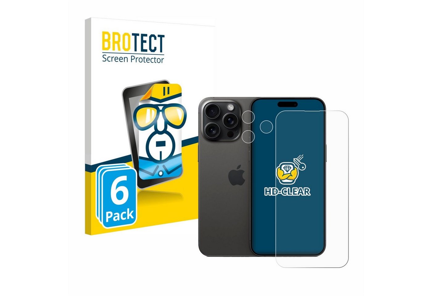 BROTECT Displayschutzfolie Schutzfolie für Apple iPhone 15 Pro Max (Display+Kamera), 6 Stück, Displayschutz Schutz Folie Klar Transparent von BROTECT