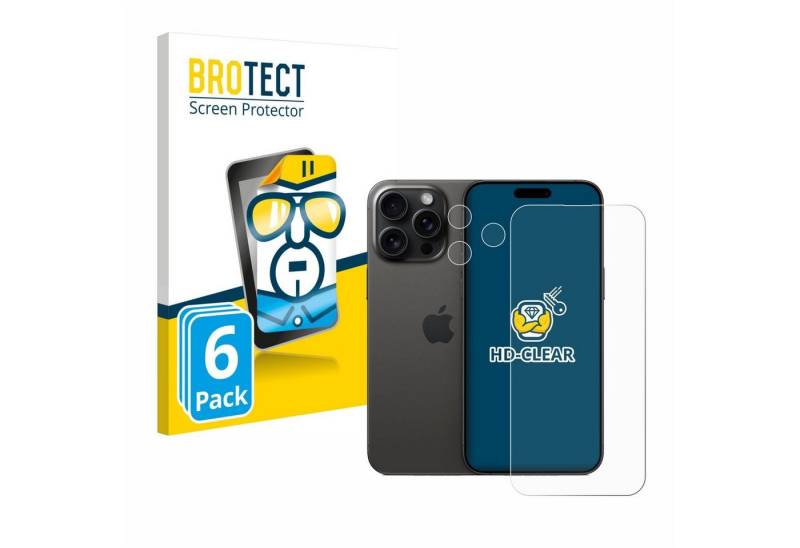 BROTECT Displayschutzfolie Schutzfolie für Apple iPhone 15 Pro Max (Display+Kamera), 6 Stück, Displayschutz Schutz Folie Klar Transparent von BROTECT