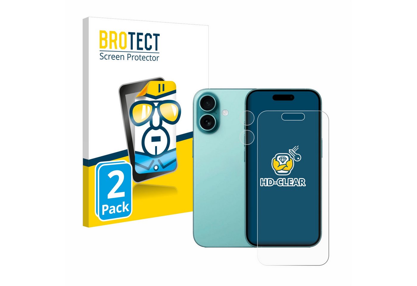 BROTECT Displayschutzfolie Schutzfolie für Apple iPhone 16 (Display+Kamera), 2 Stück, 2 Stück, Displayschutz Schutz Folie Klar Transparent von BROTECT