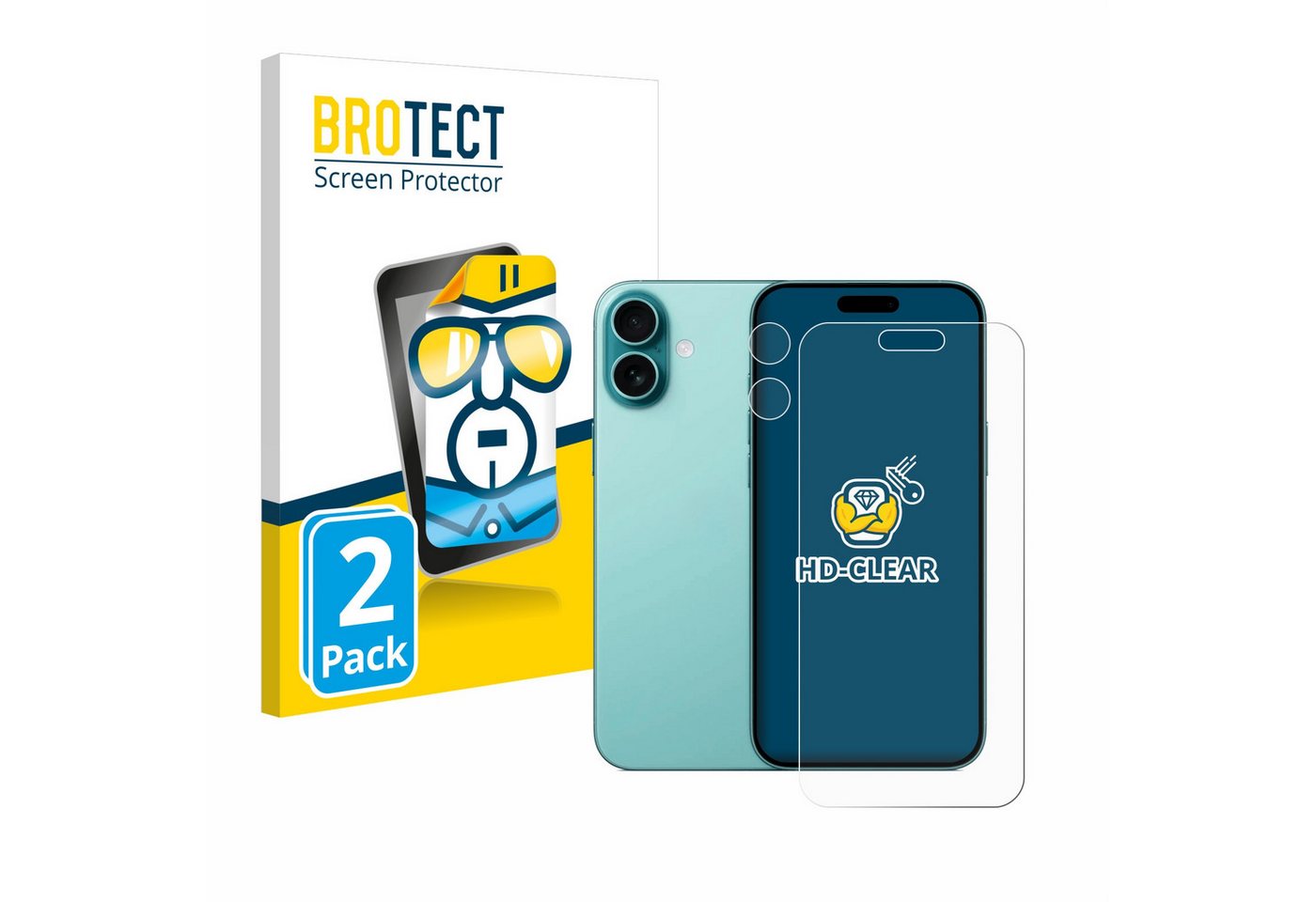 BROTECT Displayschutzfolie Schutzfolie für Apple iPhone 16 Plus (Display+Kamera), 2 Stück, Displayschutz Schutz Folie Klar Transparent von BROTECT