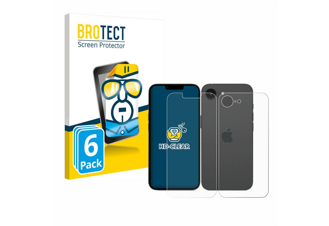 BROTECT Displayschutzfolie Schutzfolie für Apple iPhone 16e (Display+Rückseite), 6 Stück, Displayschutz Schutz Folie Klar Transparent von BROTECT