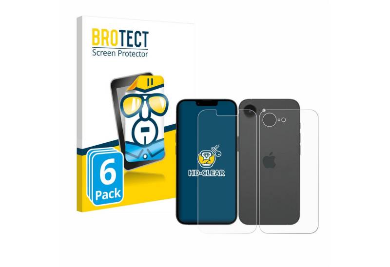 BROTECT Displayschutzfolie Schutzfolie für Apple iPhone 16e (Display+Rückseite), 6 Stück, 6 Stück, Displayschutz Schutz Folie Klar Transparent von BROTECT