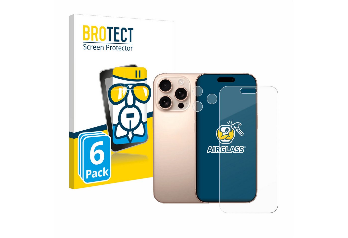 BROTECT Displayschutzglas Schutzglas für Apple iPhone 16 Pro Max (Display+Kamera), 6 Stück, Schutzfolie Display Schutz Glas Folie klar von BROTECT