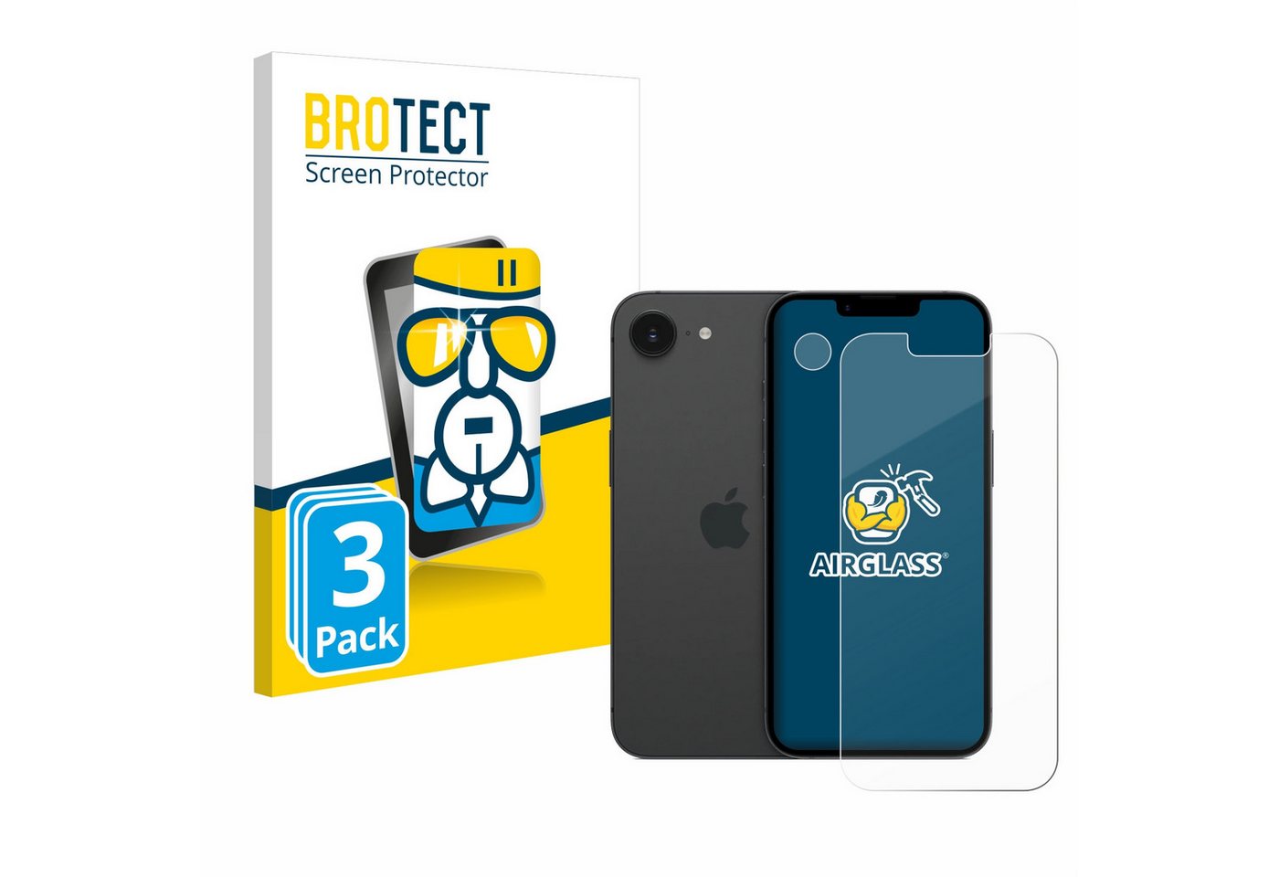 BROTECT Displayschutzglas Schutzglas für Apple iPhone 16e (Display+Kamera), 3 Stück, Schutzfolie Display Schutz Glas Folie klar von BROTECT