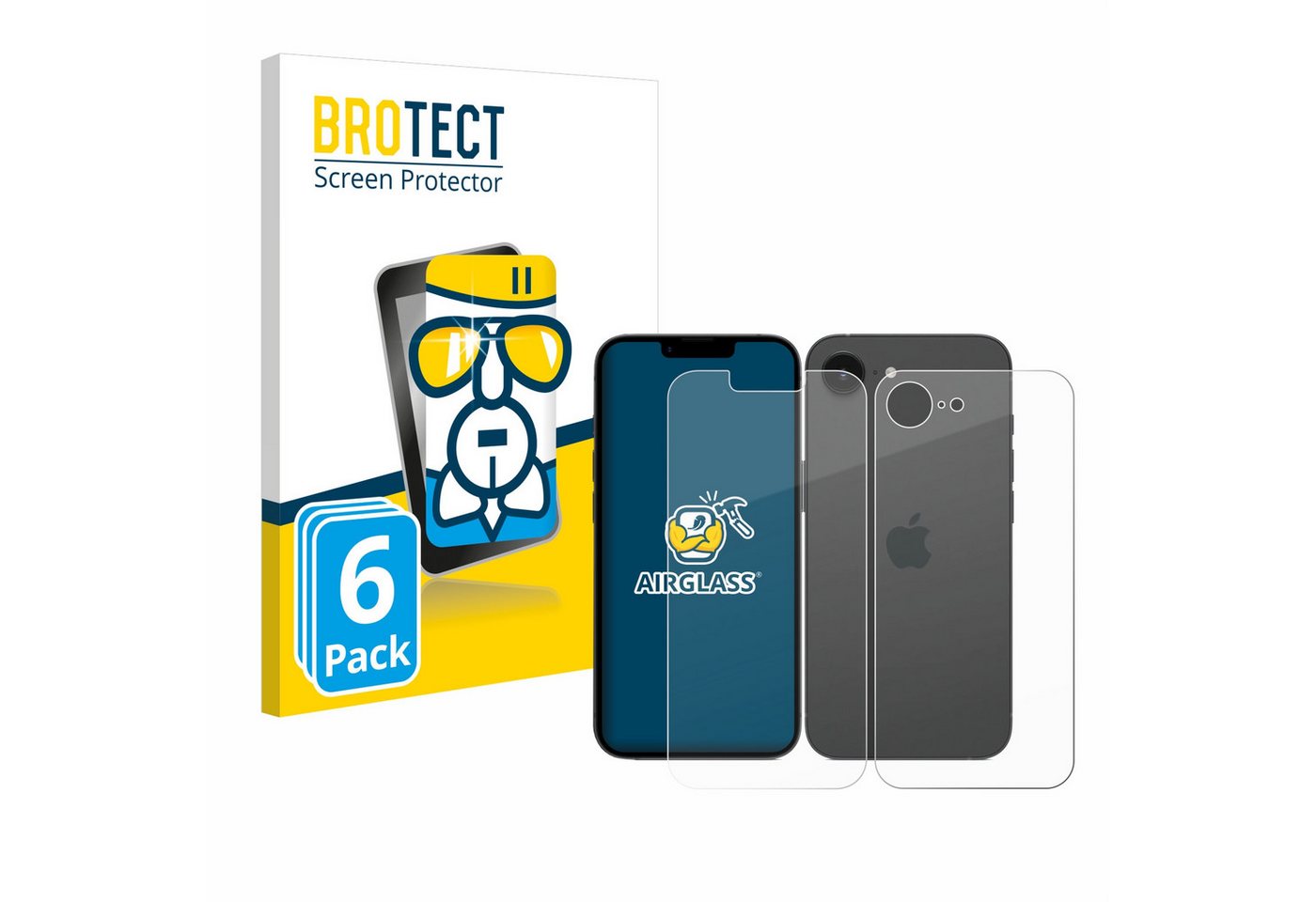BROTECT Displayschutzglas Schutzglas für Apple iPhone 16e (Display+Rückseite), 6 Stück, Schutzfolie Display Schutz Glas Folie klar von BROTECT
