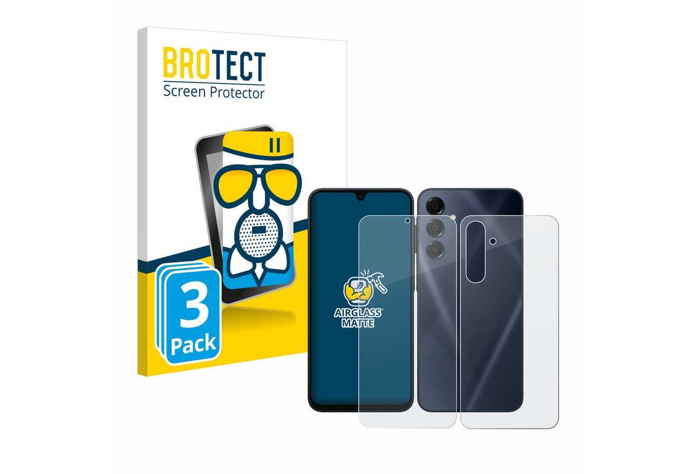 BROTECT Displayschutzglas Schutzglas für Samsung Galaxy A16 5G (Display+Rückseite), 3 Stück, 3 Stück, Schutzfolie Display Schutz Glas Folie matt von BROTECT
