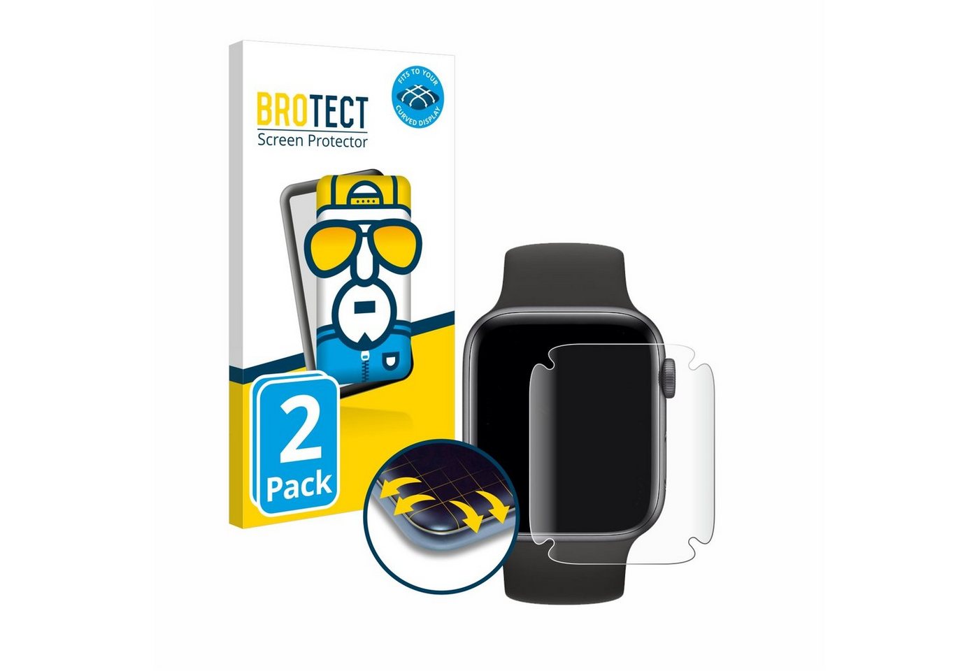 BROTECT Displayschutzfolie Fullscreen Schutzfolie für Apple Watch SE (44 mm), 2 Stück, Displayschutz Folie Fullcover Klar Transparent von BROTECT
