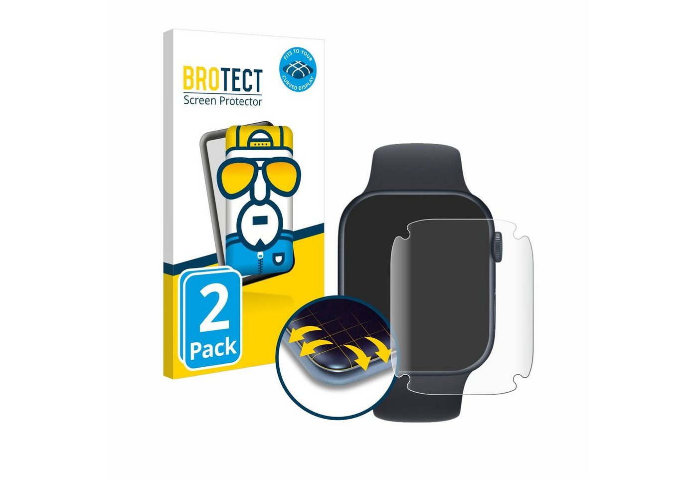 BROTECT Displayschutzfolie Fullscreen Schutzfolie für Apple Watch Series 7 (45 mm), 2 Stück, Displayschutz Folie Fullcover Klar Transparent von BROTECT