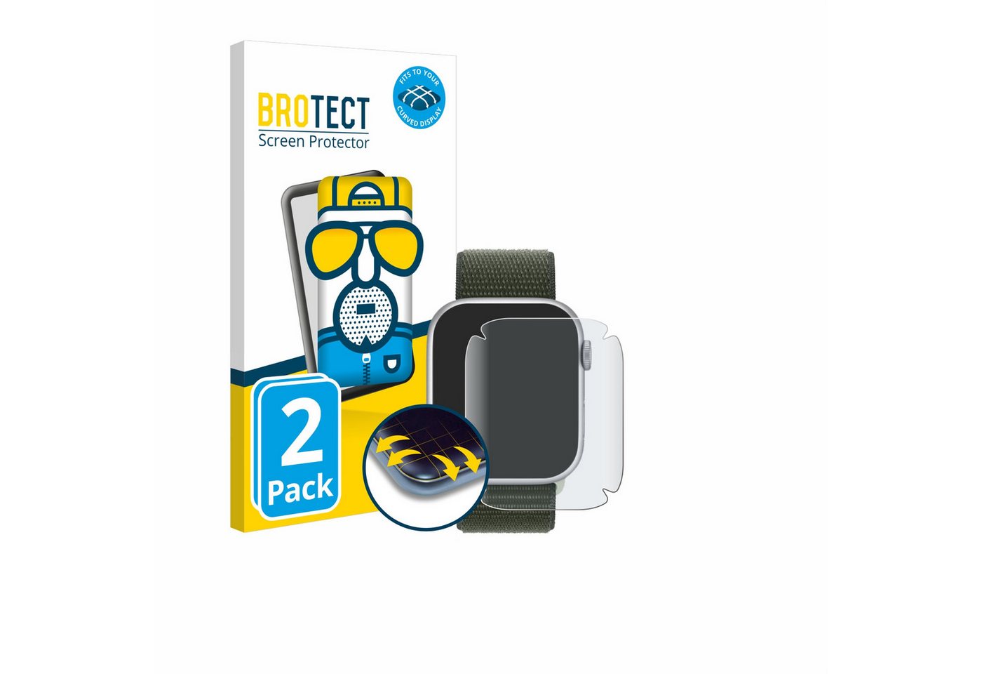 BROTECT Displayschutzfolie Fullscreen Schutzfolie für Apple Watch Series 9 (41 mm), 2 Stück, Displayschutz Folie Fullcover Matt Entspiegelungsfolie von BROTECT