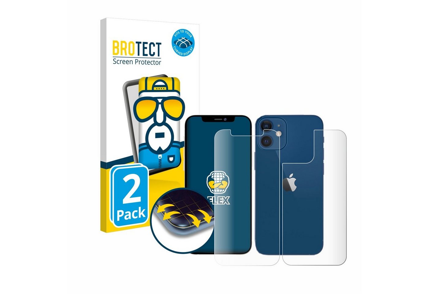 BROTECT Displayschutzfolie Fullscreen Schutzfolie für Apple iPhone 12 (Display+Rückseite), 2 Stück, Displayschutz Folie Fullcover Klar Transparent von BROTECT