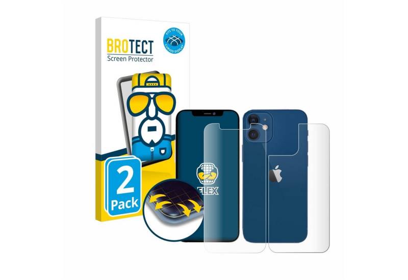 BROTECT Displayschutzfolie Fullscreen Schutzfolie für Apple iPhone 12 (Display+Rückseite), 2 Stück, Displayschutz Folie Fullcover Klar Transparent von BROTECT