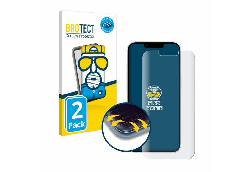 BROTECT Displayschutzfolie Fullscreen Schutzfolie für Apple iPhone 13, 2 Stück, Displayschutz Folie Fullcover Matt Entspiegelungsfolie von BROTECT