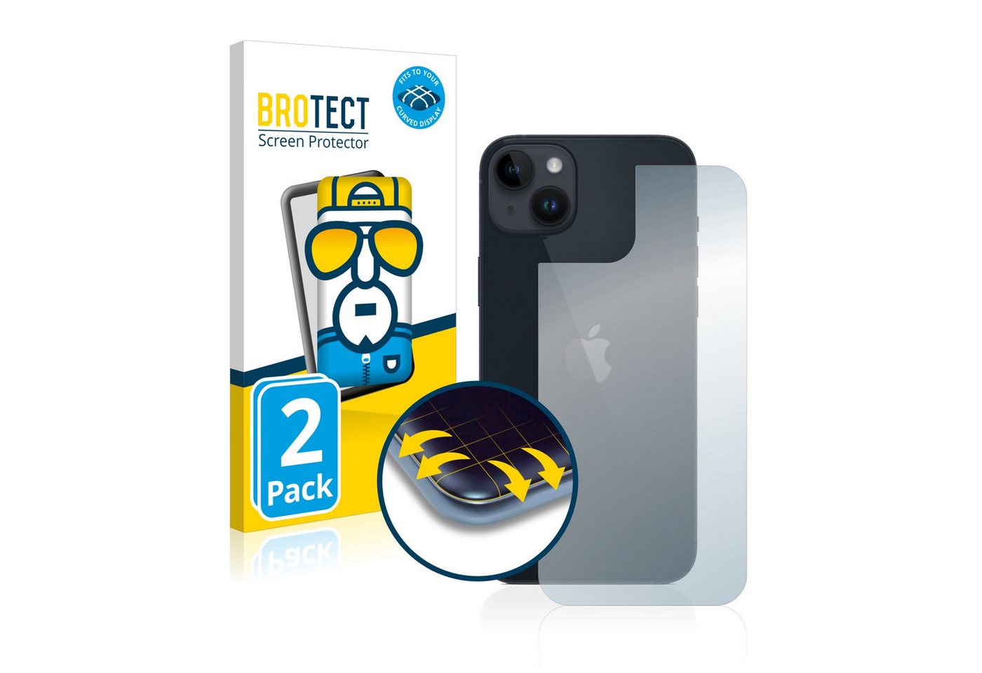 BROTECT Full-Screen Schutzfolie für Apple iPhone 14 Plus (Rückseite), Displayschutzfolie, 2 Stück, 3D Curved klar von BROTECT