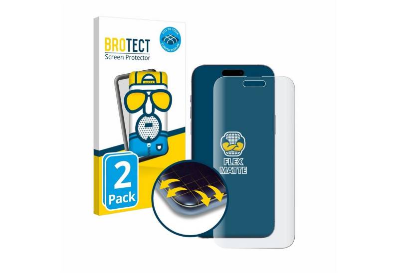 BROTECT Displayschutzfolie Fullscreen Schutzfolie für Apple iPhone 14 Pro Max, 2 Stück, Displayschutz Folie Fullcover Matt Entspiegelungsfolie von BROTECT