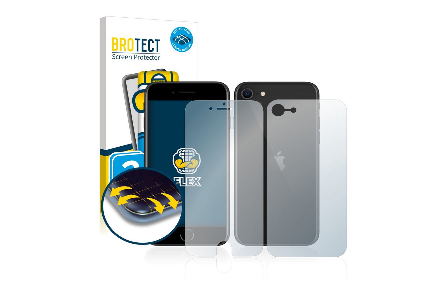 BROTECT Displayschutzfolie Fullscreen Schutzfolie für Apple iPhone SE 2 2020 (Display+Rückseite), 2 Stück, Displayschutz Folie Fullcover Klar Transparent von BROTECT