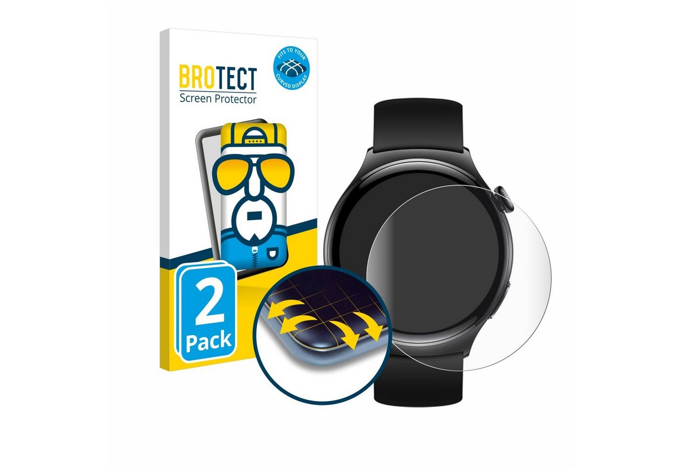 BROTECT Displayschutzfolie Fullscreen Schutzfolie für Huawei Watch 4 Active (46 mm), 2 Stück, Displayschutz Folie Fullcover Klar Transparent von BROTECT