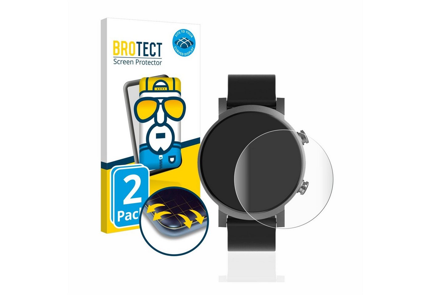 BROTECT Full-Screen Schutzfolie für Mobvoi Ticwatch E3, Displayschutzfolie, 2 Stück, 3D Curved klar von BROTECT