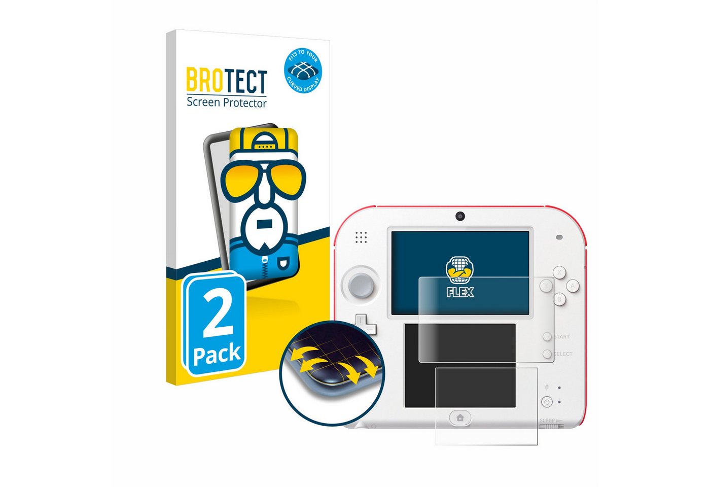 BROTECT Full-Screen Schutzfolie für Nintendo 2DS, Displayschutzfolie, 2 Stück, 3D Curved klar von BROTECT