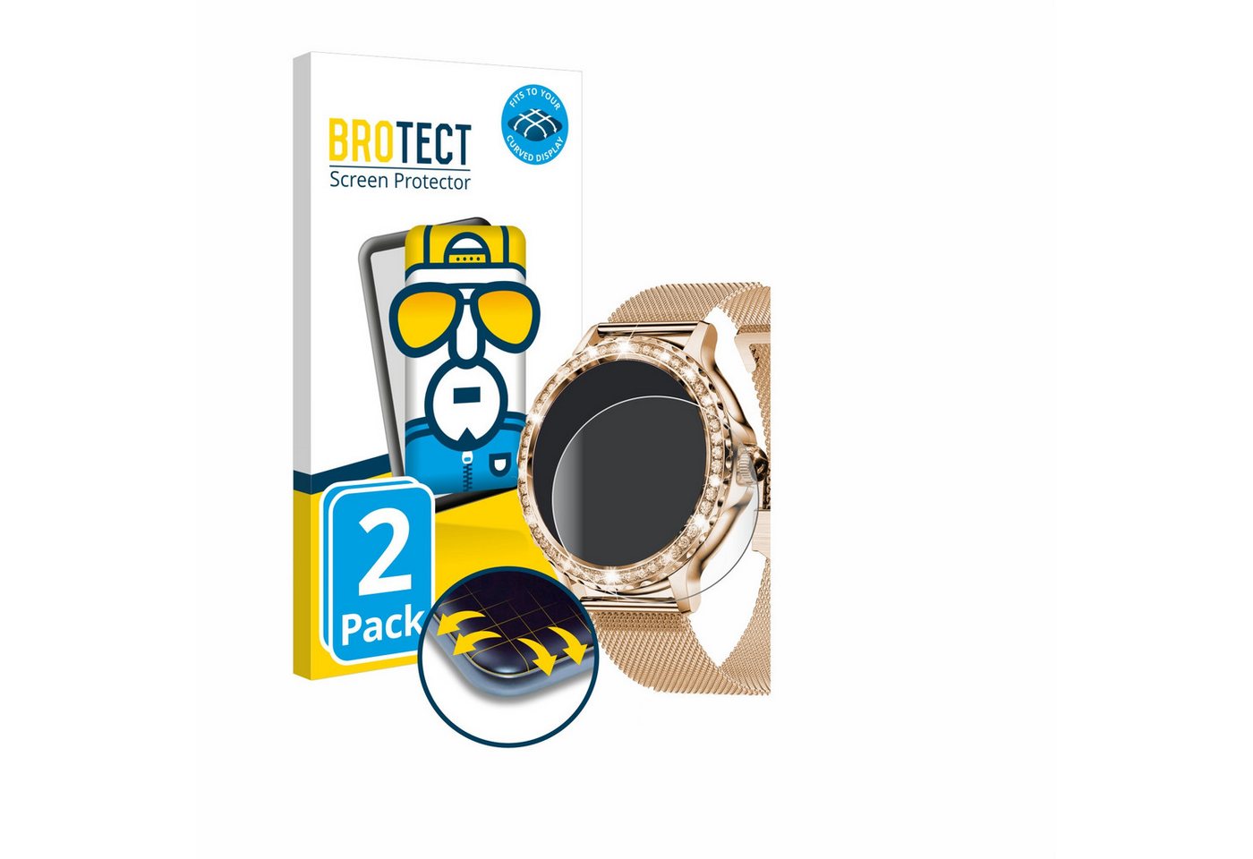 BROTECT Full-Screen Schutzfolie für walkbee Smartwatch 1.3 (rund), Displayschutzfolie, 2 Stück, 3D Curved klar" von BROTECT
